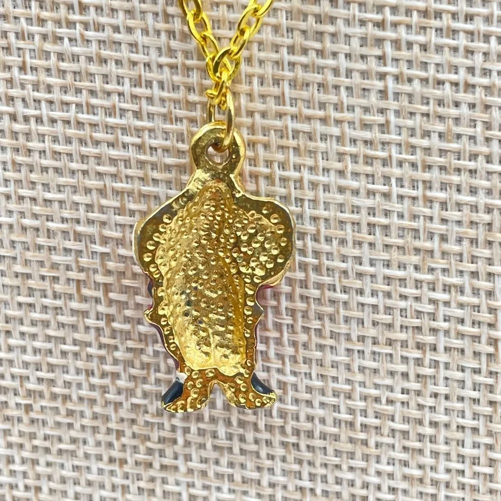 Vtg Santa Claus Christmas Pendant Necklace Enameled Holiday Jewelry Gold Tone